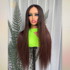 Biliy Hair #1b/4 Colorful Wig 6x6 Frontal Straight Wave 200% density Wig NO.2 texture