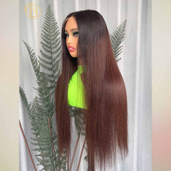 Biliy Hair #1b/4 Colorful Wig 6x6 Frontal Straight Wave 200% density Wig NO.2 texture