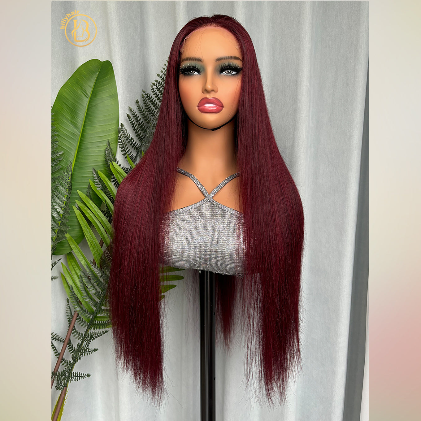 Biliy Hair 99J Colorful Wig 5x5 Frontal Straight  Wave 200% density Wig NO.2 texture