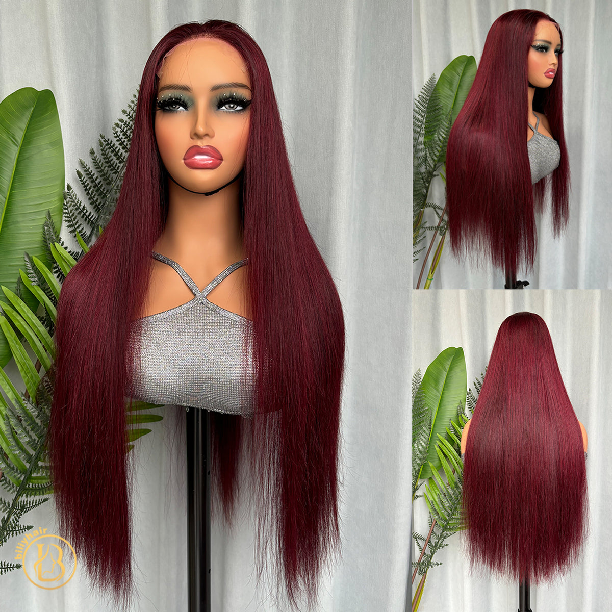 Biliy Hair 99J Colorful Wig 5x5 Frontal Straight  Wave 200% density Wig NO.2 texture
