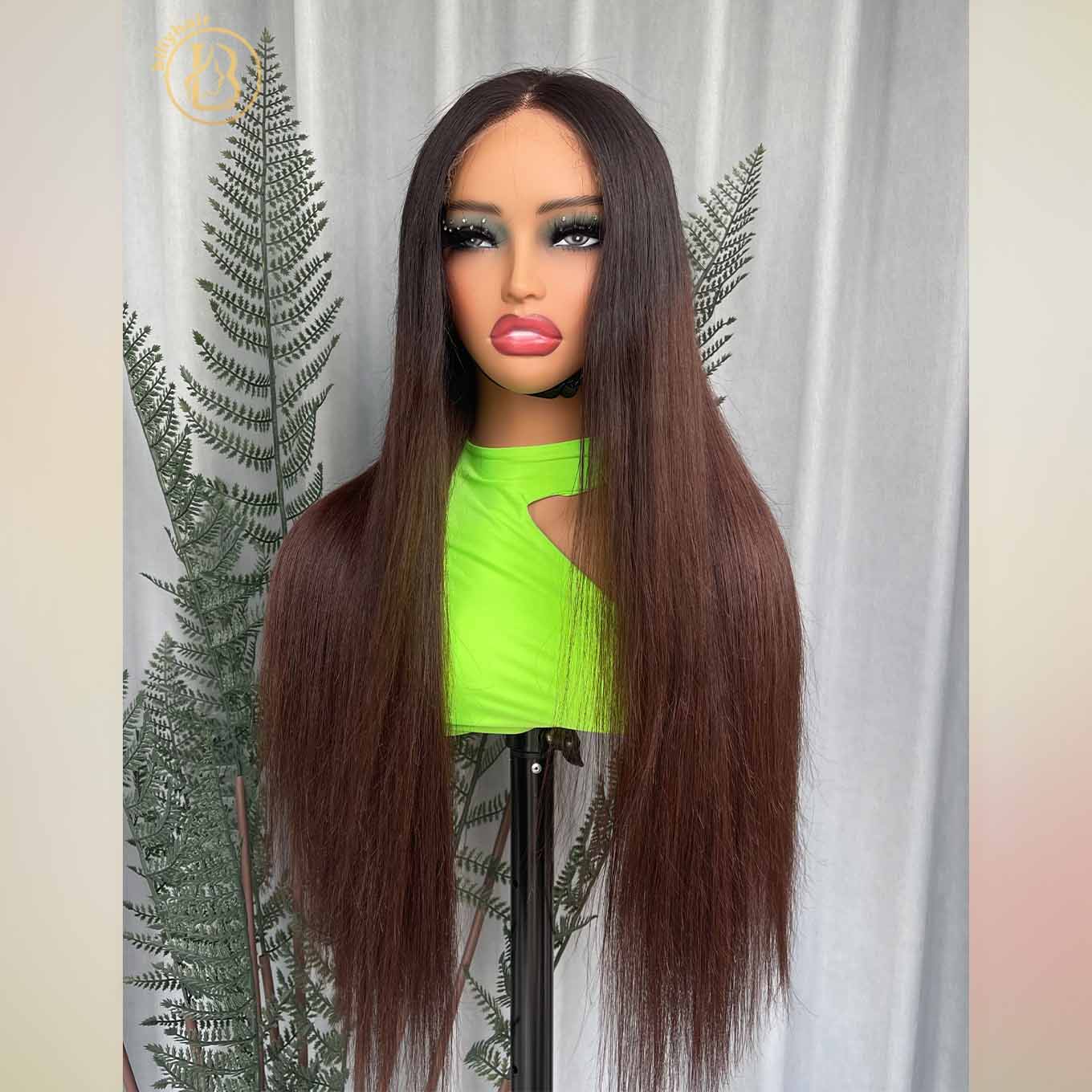 Biliy Hair #1b/4 Colorful Wig 6x6 Frontal Straight  Wave 200% density Wig NO.2 texture