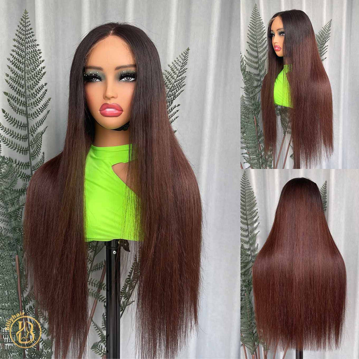 Biliy Hair #1b/4 Colorful Wig 6x6 Frontal Straight  Wave 200% density Wig NO.2 texture