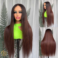 Biliy Hair #1b/4 Colorful Wig 6x6 Frontal Straight  Wave 200% density Wig NO.2 texture